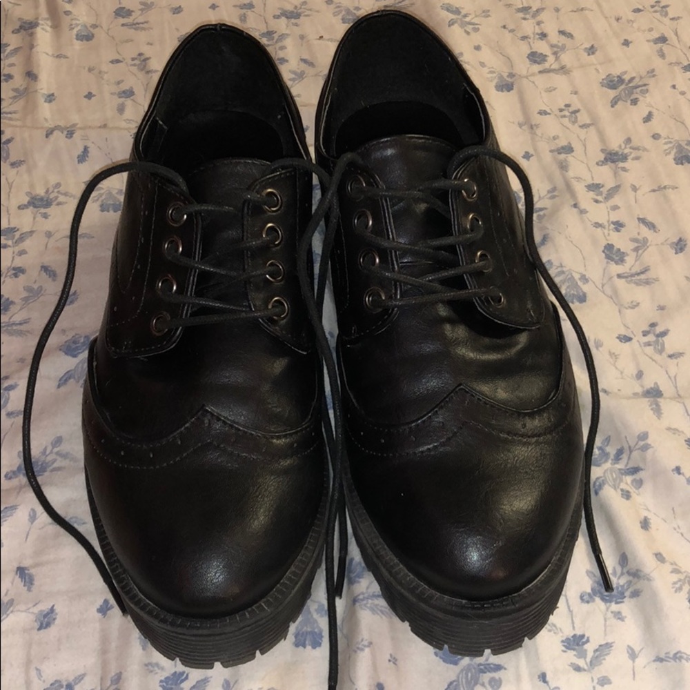 Wanted Shoes- Black Platform Oxfords